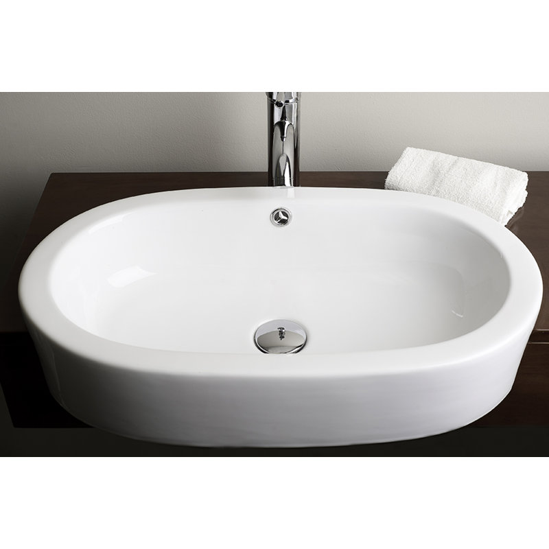 American Imaginations Ceramic Oval Vessel Bathroom Sink with Overflow